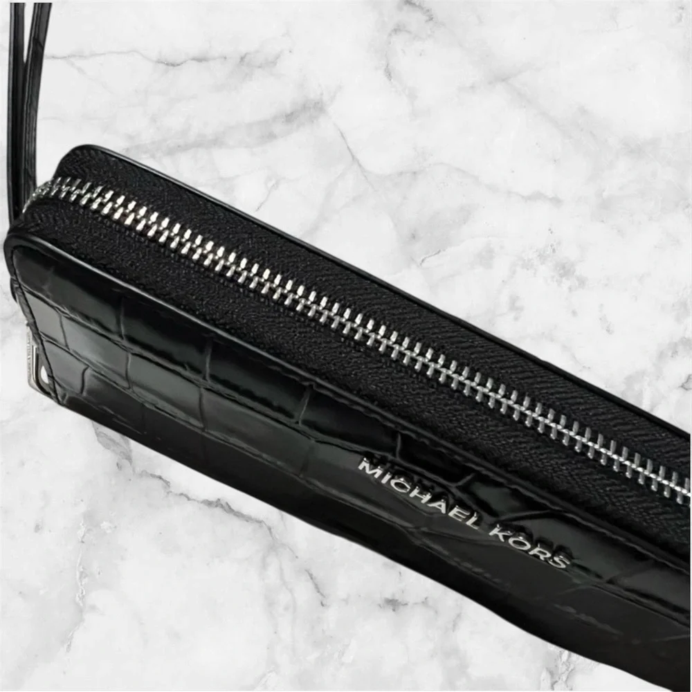 NWT Michael Kors Black Croc-Embossed Wallet